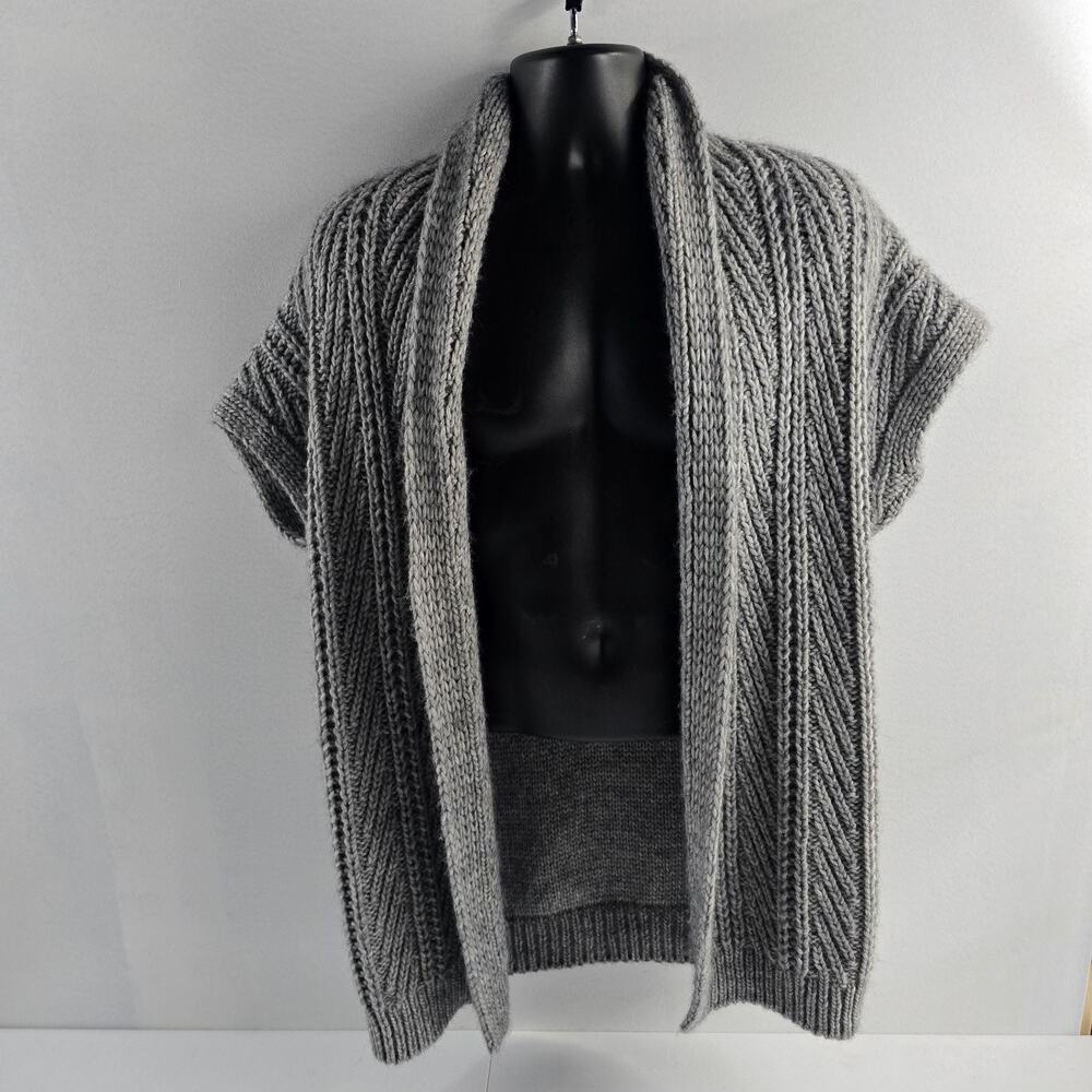 Elsamanda Open front cardigan wool alpaca S gray‎ cable knit 6767 made Italy